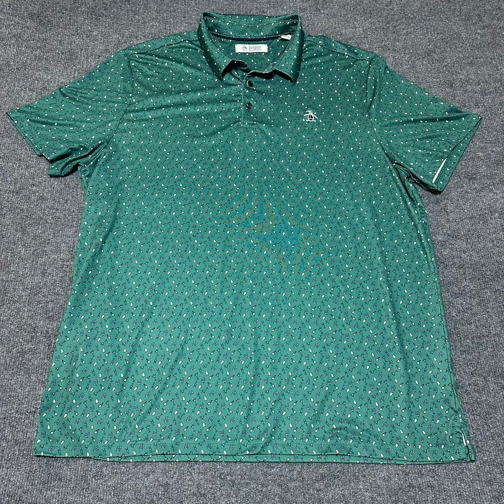 Original Penguin Mens Green Cocktail Print Short Sleeve Polo Shirt XL